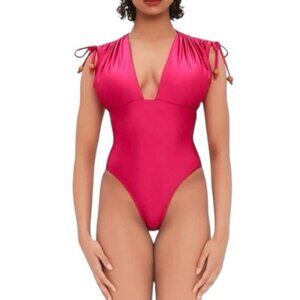 Andrea Iyamah Roba One Piece Swimsuit Ruby Plunge Shimmer Adjustable Medium NWT